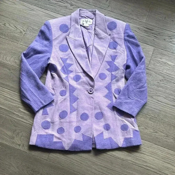 Fai Tat | Purple geometric and polka dot  vintage wool blazer - Picture 1 of 10
